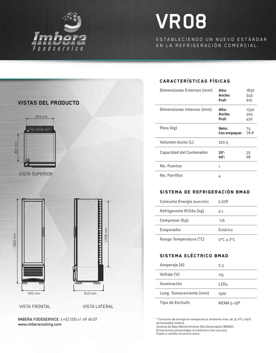 REFRIGERADOR UN PUERTA VL80  (VR08)