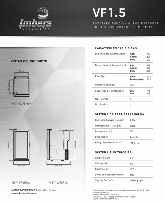 FREEZER UNA PUERTA VERTICAL MOD. VF1.5