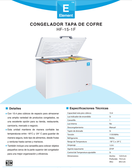 CONGELADOR TIPO COFRE HORIZONTAL HF15-1F