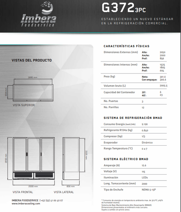 REFRIGERADOR TRES PUERTAS MOD. G3T72 3P