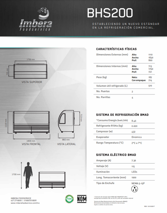 VITRINA CREMERA BLANCO 2 MTS BHS200B-F1