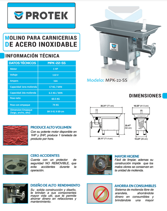 MOLINO DE CARNE MOD MPK-22-SS