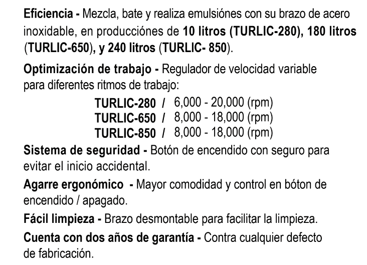 TURBOLICUADOR 280 WATTS 10 LITROS