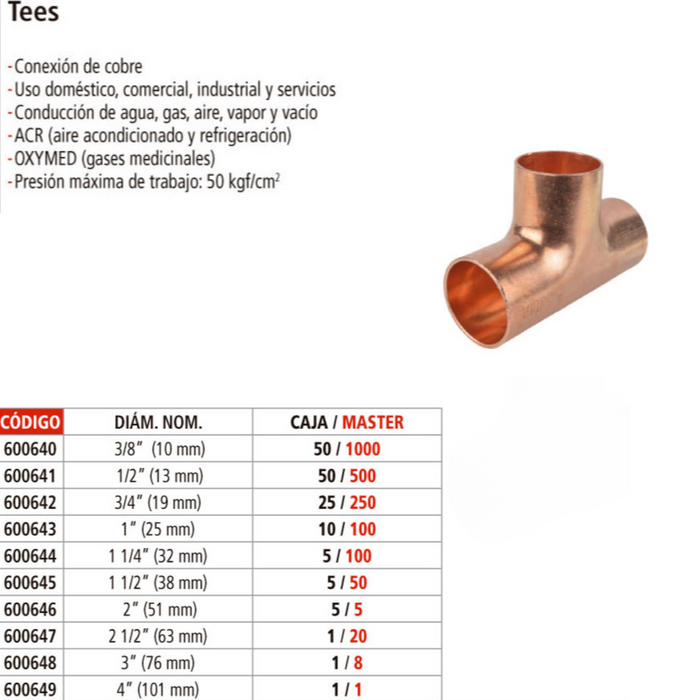 TEE DE COBRE DE 1/2