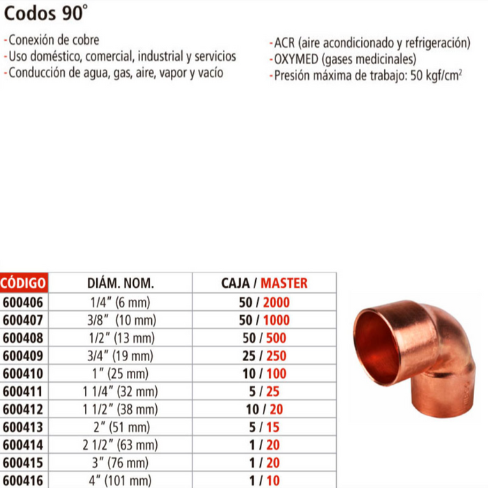 CODO 90° COBRE DE 1"