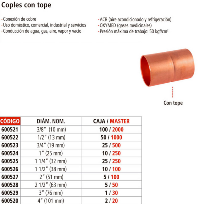 COPLE DE COBRE DE 1/2