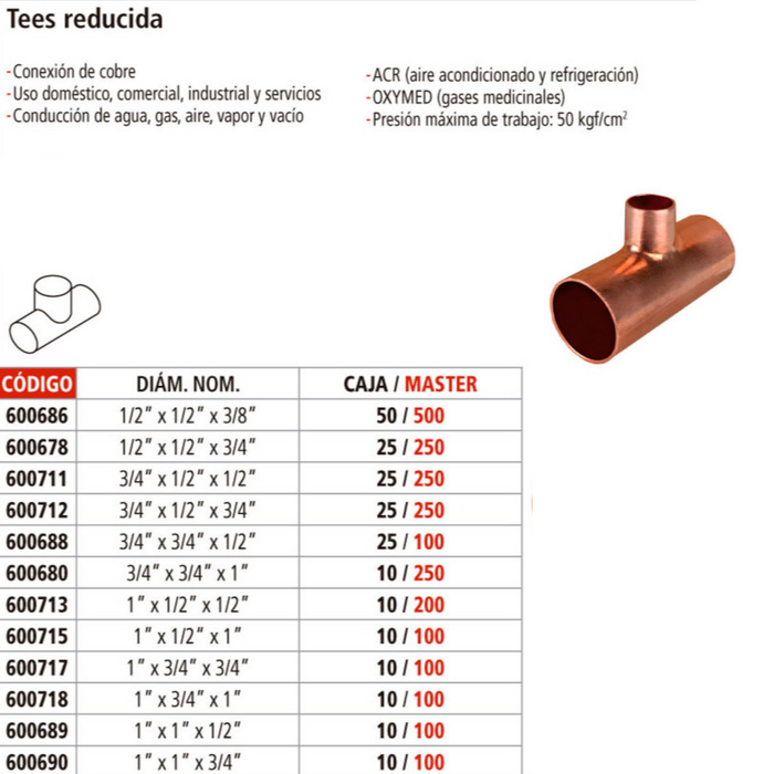 TEE REDUCIDA NIBCO 1" X 3/4" X 1"