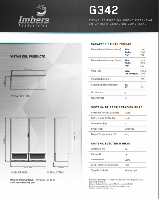 REFRIGERADOR DOS PUERTAS GRANDE MOD G342