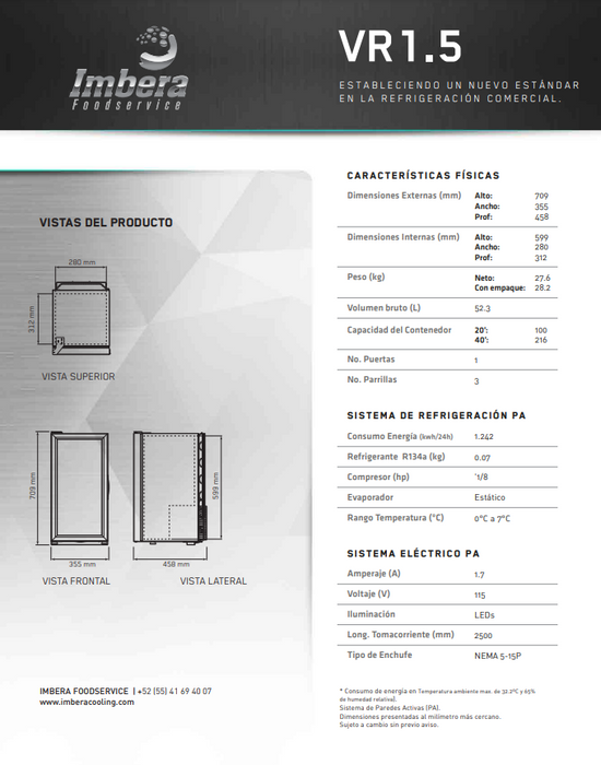 REFRIGERADOR  DE UNA PUERTA VR 1.5