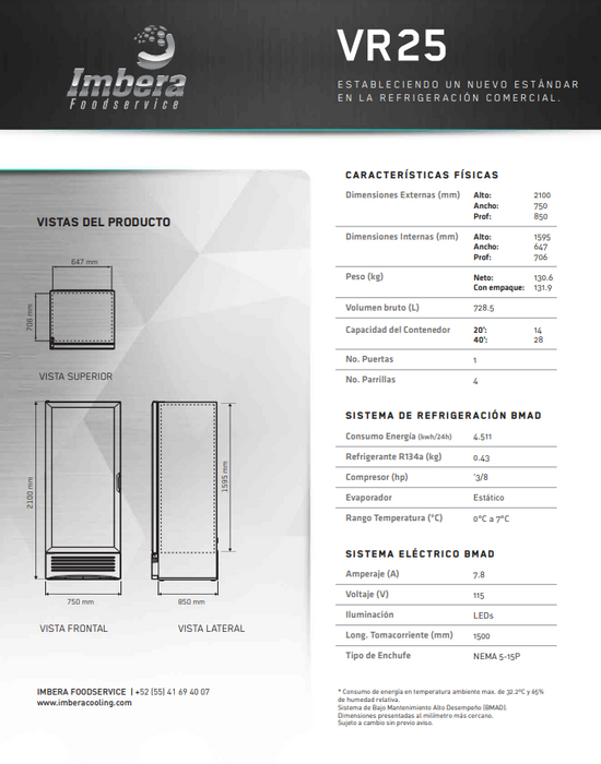 REFRIGERADOR UNA PUERTA MOD. VR25