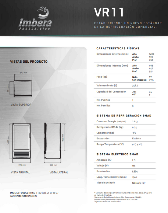 REFRIGERADOR UNA PUERTA VR-11