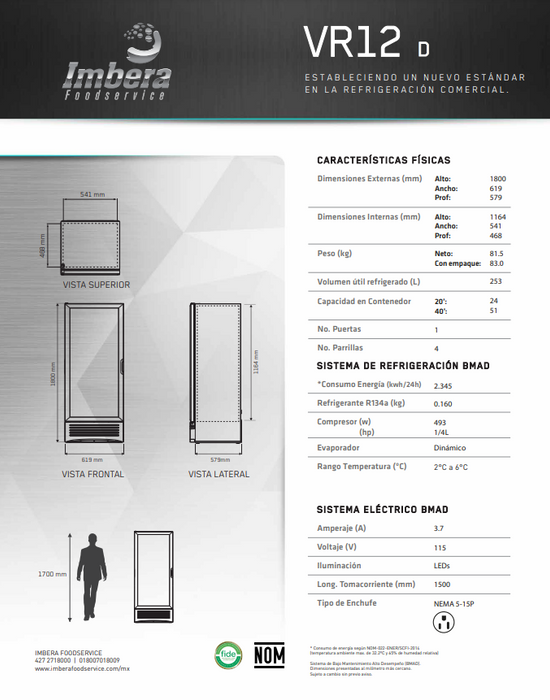 REFRIGERADOR UNA PUERTA MOD. VR12