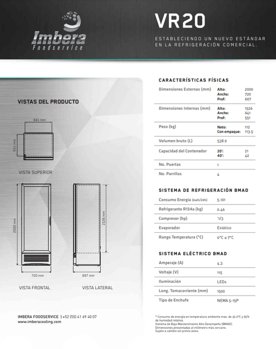 REFRIGERADOR UNA PUERTA MOD. VR20