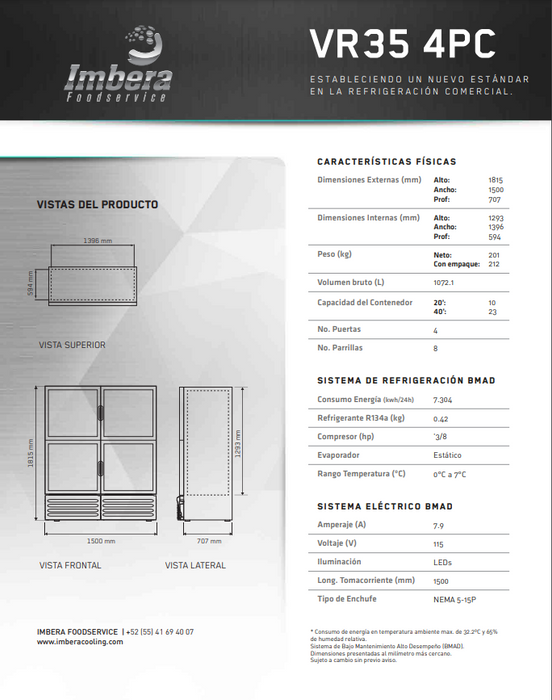 REFRIGERADOR CUATRO PUERTAS MOD. VR35-4P